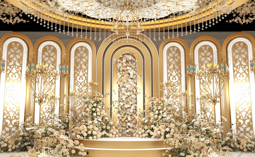 祥云香槟色调婚礼堂效果展示